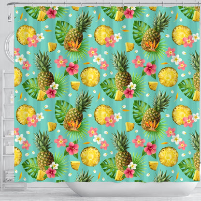 Hibiscus Pineapple Hawaiian Tropical Shower Curtain