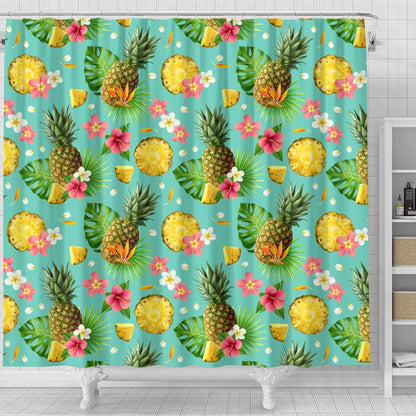 Hibiscus Pineapple Hawaiian Tropical Shower Curtain