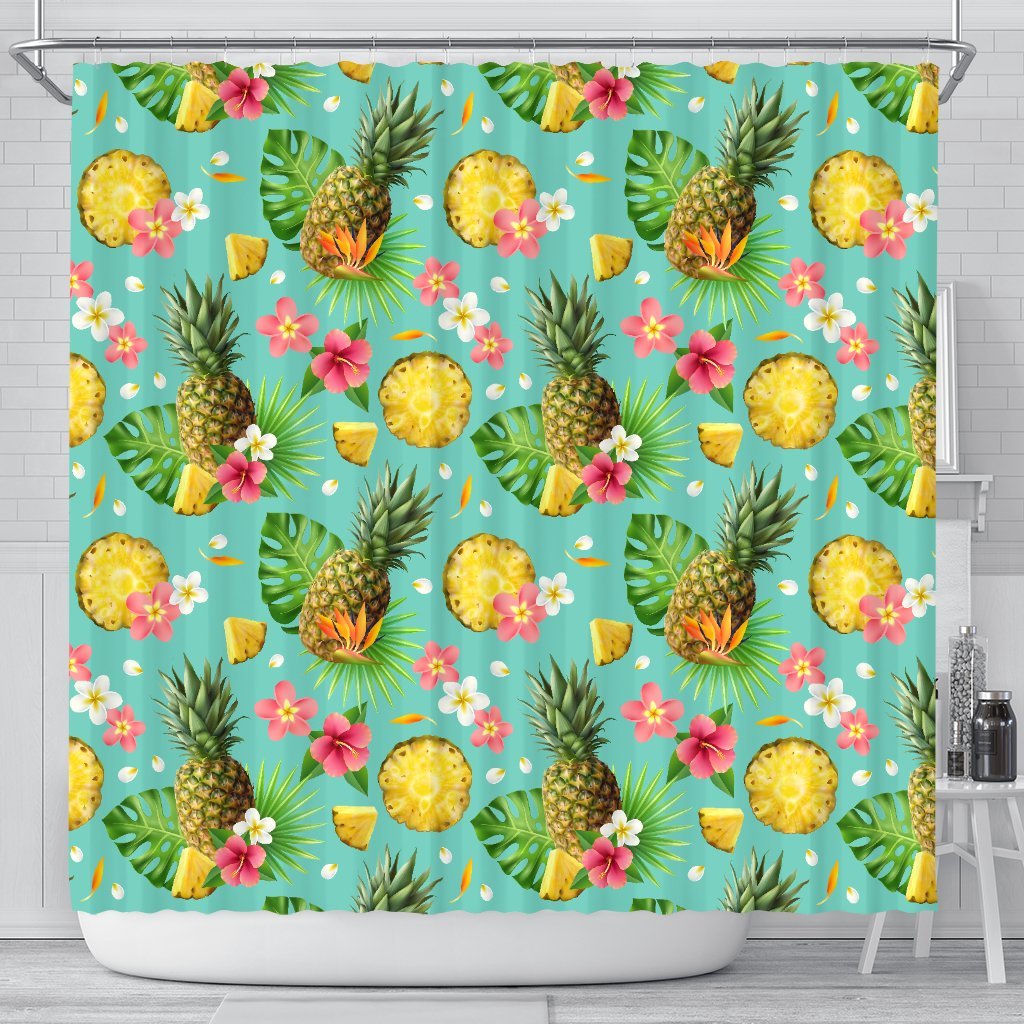 Hibiscus Pineapple Hawaiian Tropical Shower Curtain