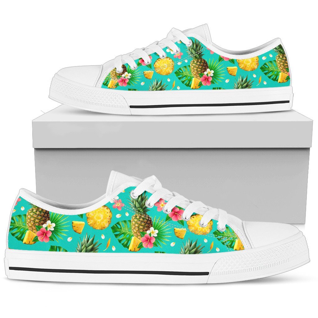 Hibiscus Pineapple Hawaiian Tropical Women Low Top Canvas Shoes