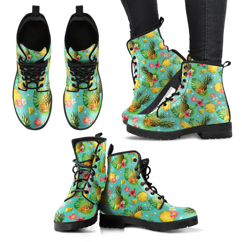 Hibiscus Pineapple Hawaiian Tropical Women & Men Leather Boots