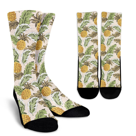 Pineapple Vintage Tropical leaves Crew Socks