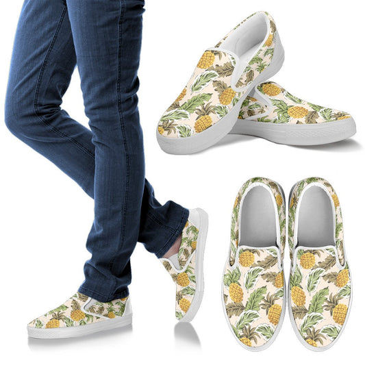 Pineapple Vintage Tropical Leaves Women Canvas Slip On Shoes