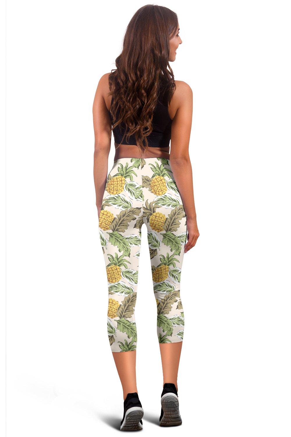 Pineapple Vintage Tropical Leaves Women Capris