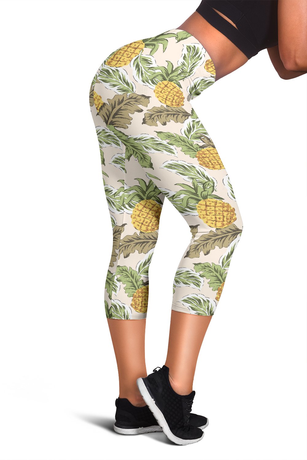 Pineapple Vintage Tropical Leaves Women Capris