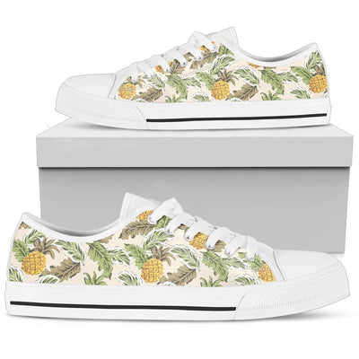 Pineapple Vintage Tropical leaves Women Low Top Canvas Shoes