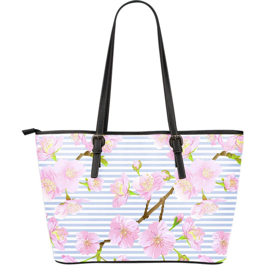 Pink Cherry Blossom Sakura Large Leather Tote Bag