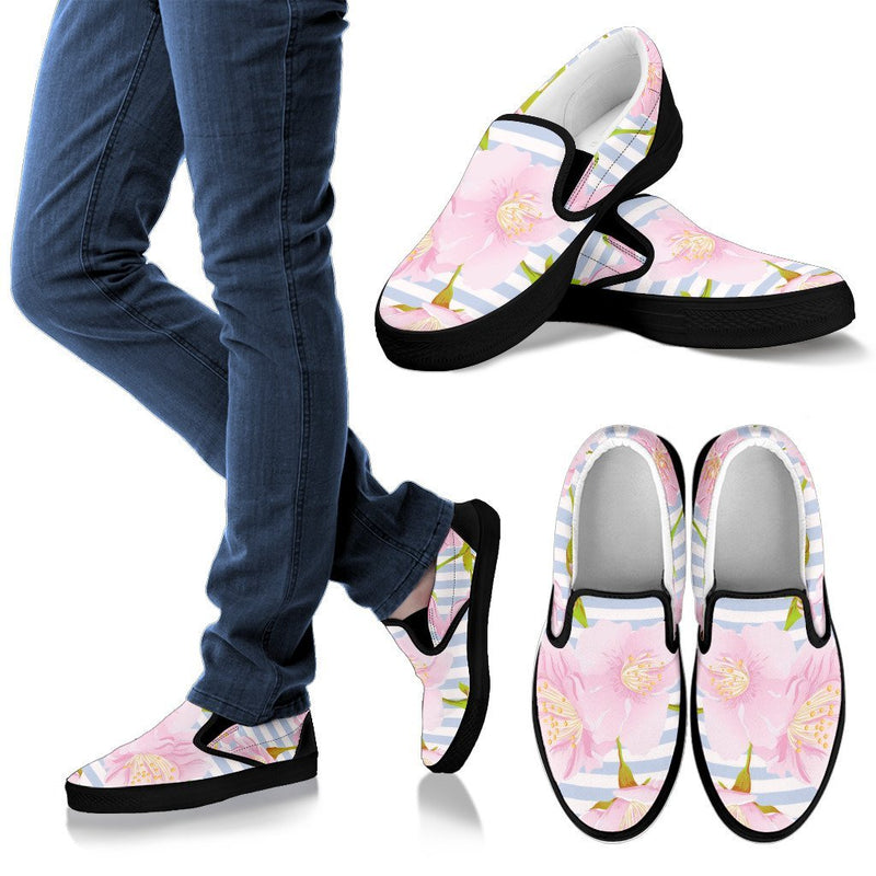 Pink Cherry Blossom Sakura Men Canvas Slip On Shoes