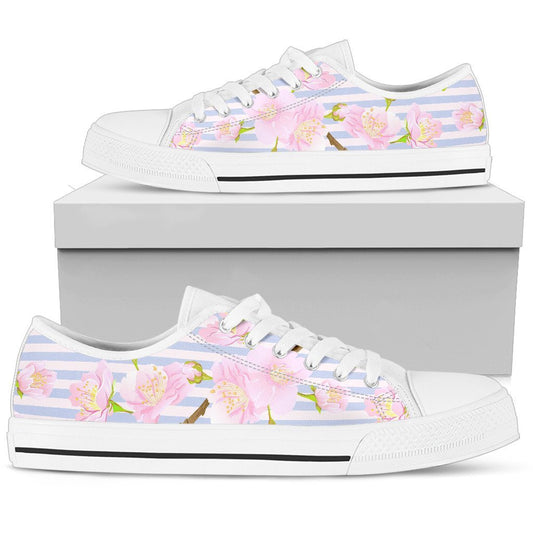 Pink Cherry Blossom Sakura Men Low Top Canvas Shoes