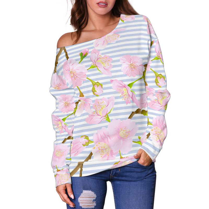 Pink Cherry Blossom Sakura Off Shoulder Sweatshirt