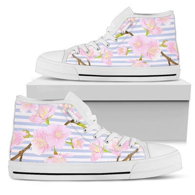 Pink Cherry Blossom Sakura Women High Top Canvas Shoes