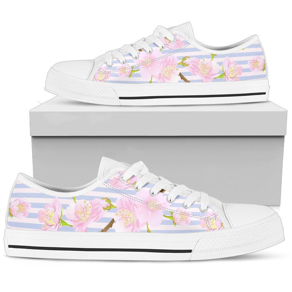 Pink Cherry Blossom Sakura Women Low Top Canvas Shoes