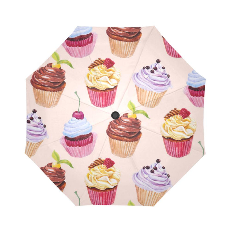 Pink Cupcake Pattern Automatic Foldable Umbrella