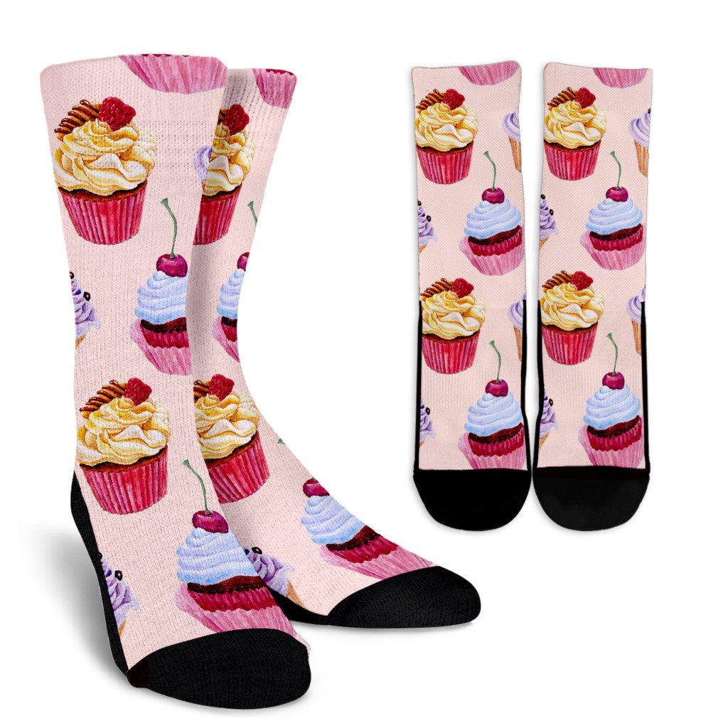 Pink Cupcake Pattern Crew Socks