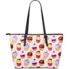 Pink Cupcake Pattern Large Leather Tote Bag