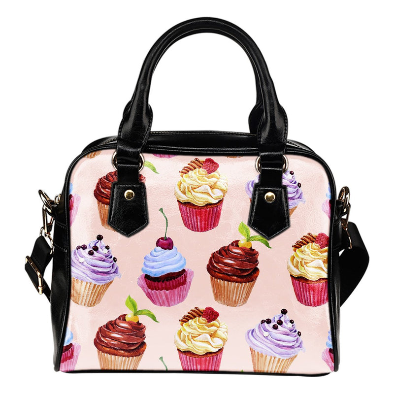 Pink Cupcake Pattern Leather Shoulder Handbag