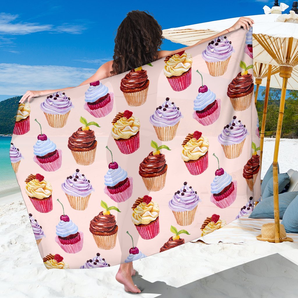 Pink Cupcake Pattern Beach Sarong Pareo Wrap