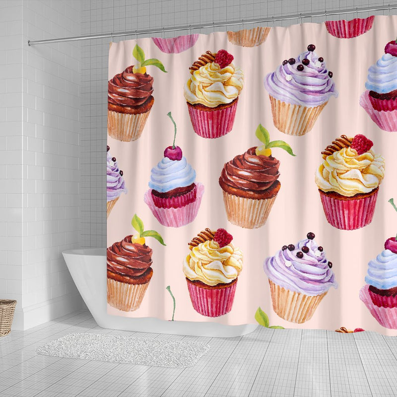 Pink Cupcake Pattern Shower Curtain