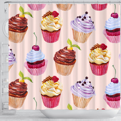 Pink Cupcake Pattern Shower Curtain