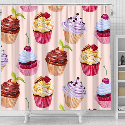 Pink Cupcake Pattern Shower Curtain