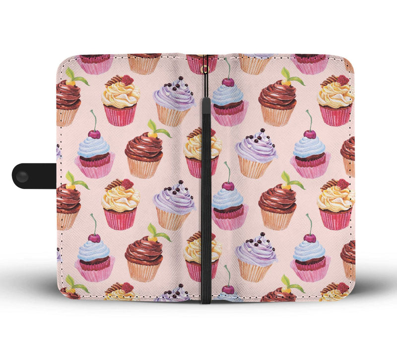 Pink Cupcake Pattern Wallet Phone Case