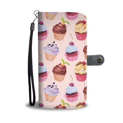 Pink Cupcake Pattern Wallet Phone Case