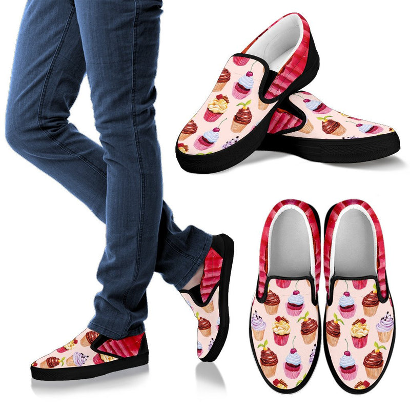 Pink Cupcake Pattern Women Canvas Slip On Shoes