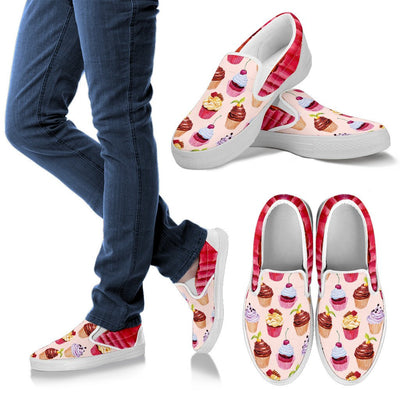 Pink Cupcake Pattern Women Canvas Slip On Shoes