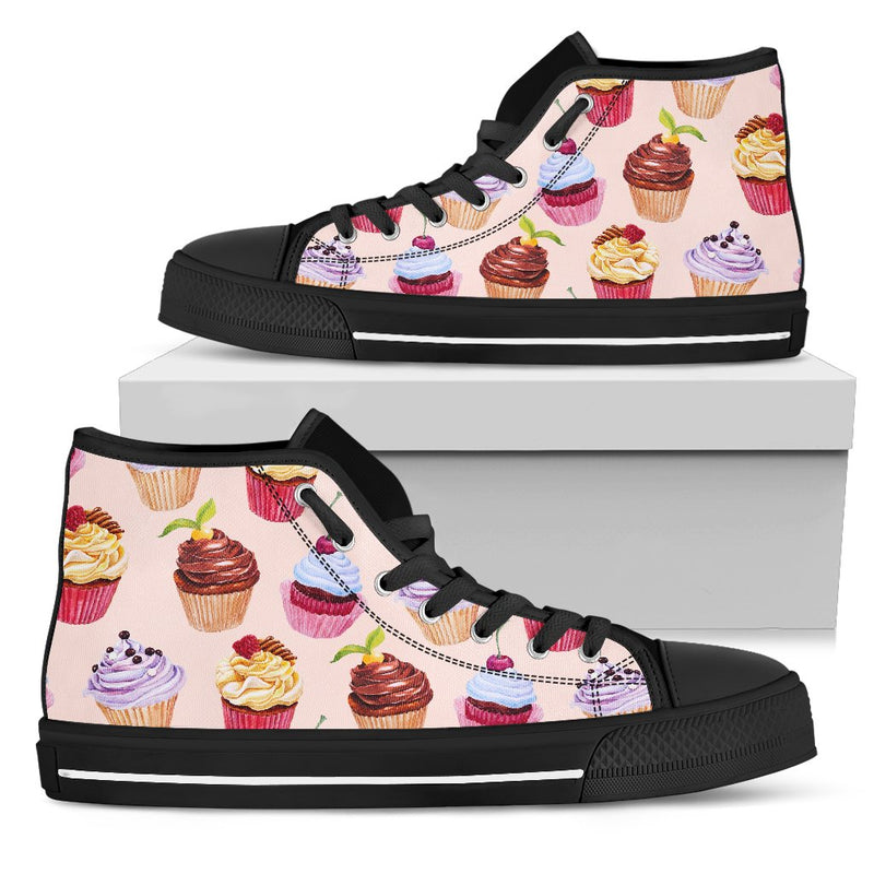 Pink Cupcake Pattern Women High Top Canvas Shoes