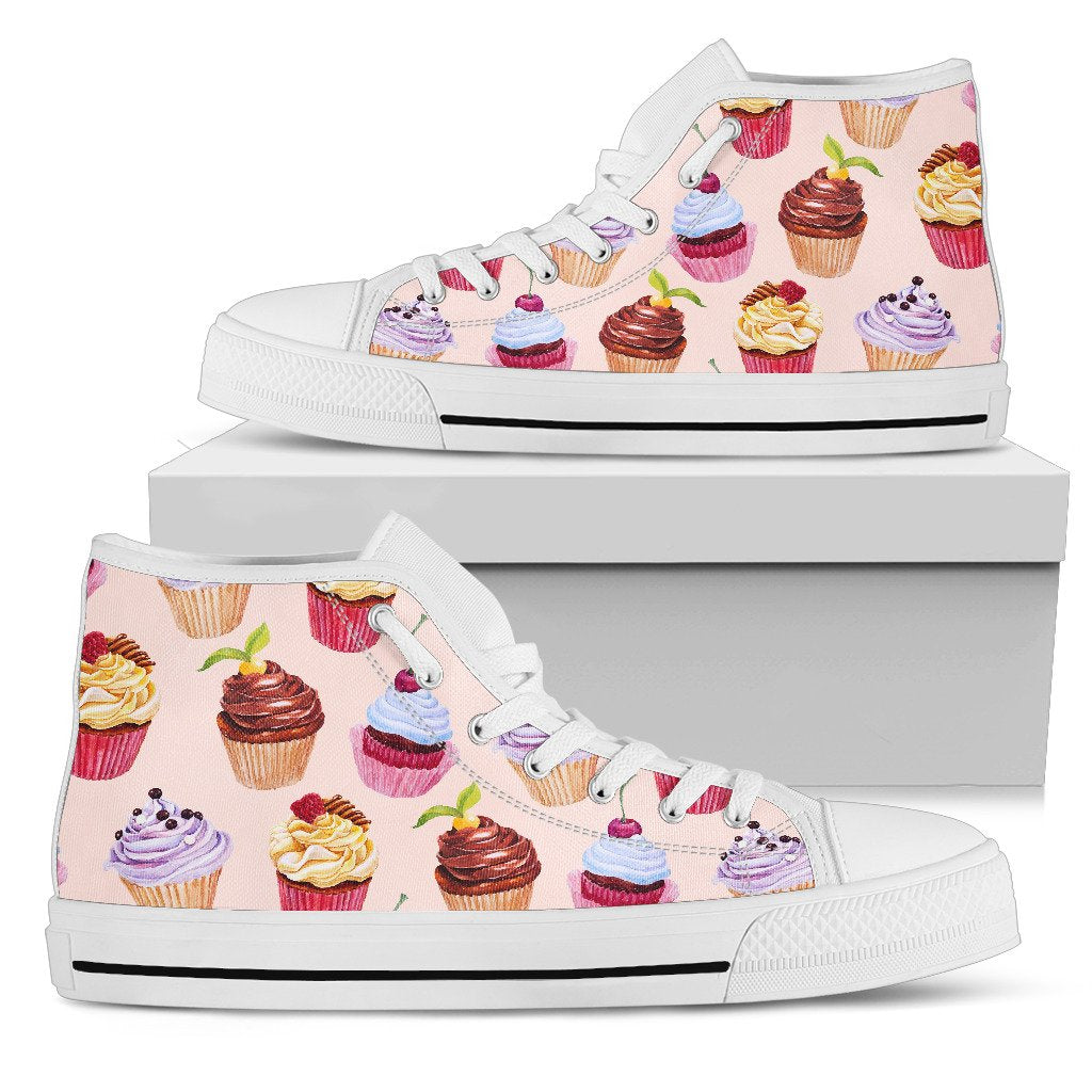 Pink Cupcake Pattern Women High Top Canvas Shoes