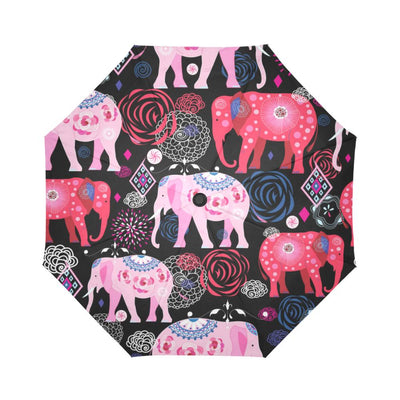 Pink Elephant Pattern Automatic Foldable Umbrella