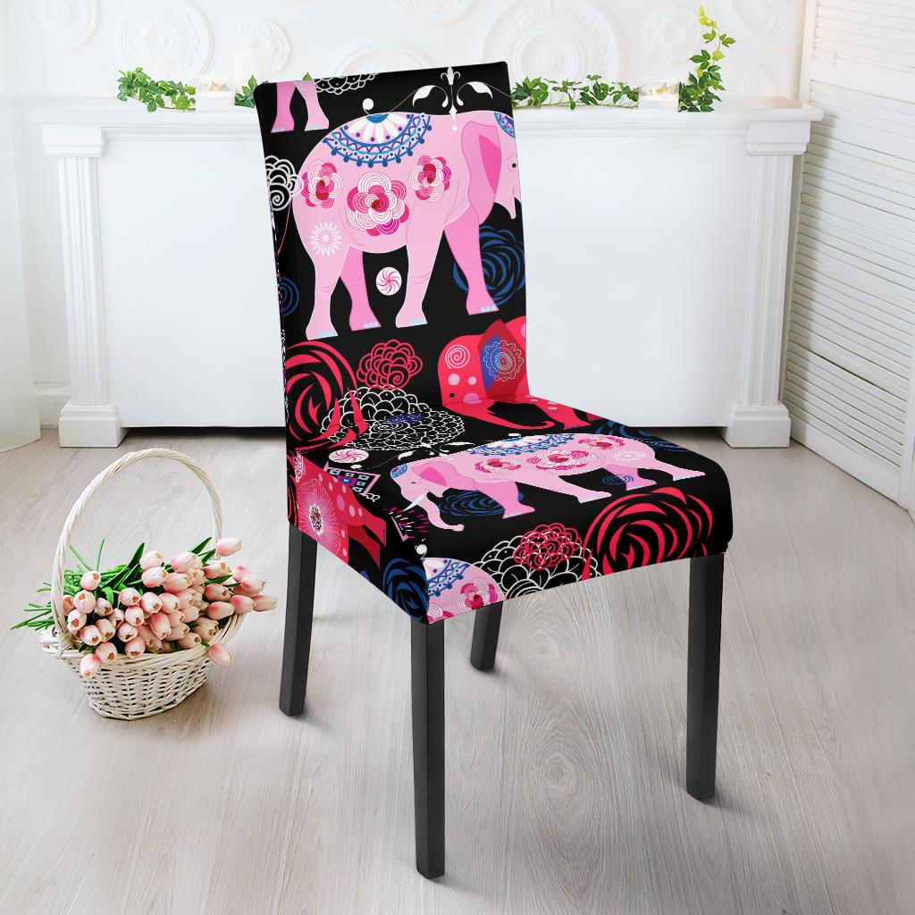 Pink Elephant Pattern Dining Chair Slipcover-JORJUNE.COM