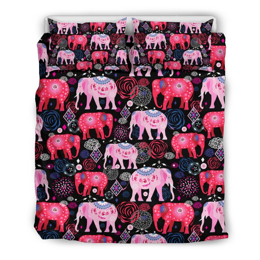 Pink Elephant Pattern Duvet Cover Bedding Set