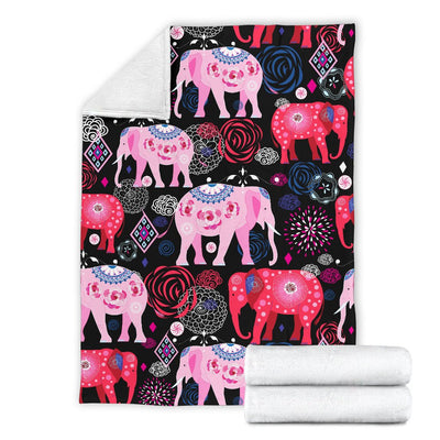 Pink Elephant Pattern Fleece Blanket