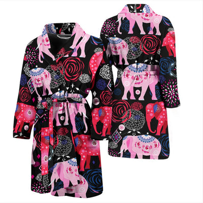 Pink Elephant Pattern Men Bath Robe