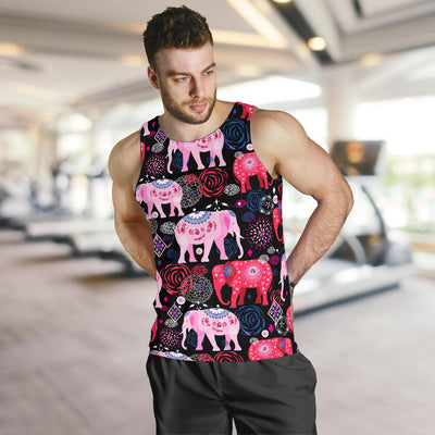 Pink Elephant Pattern Men Tank Top