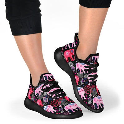 Pink Elephant Pattern Mesh Knit Sneakers Shoes