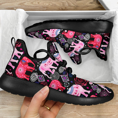 Pink Elephant Pattern Mesh Knit Sneakers Shoes