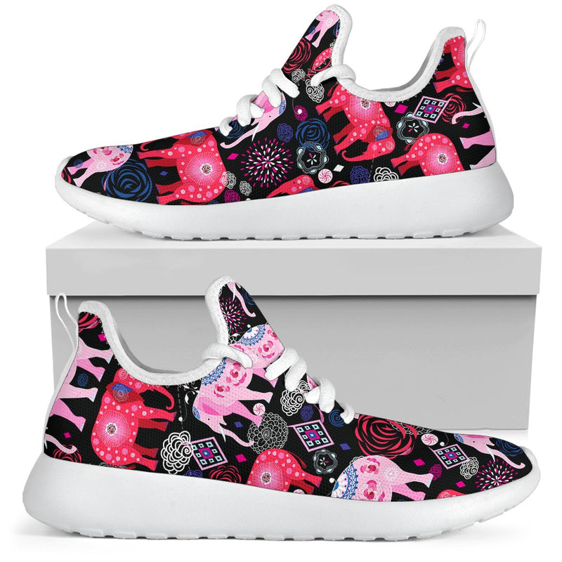 Pink Elephant Pattern Mesh Knit Sneakers Shoes