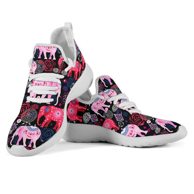 Pink Elephant Pattern Mesh Knit Sneakers Shoes