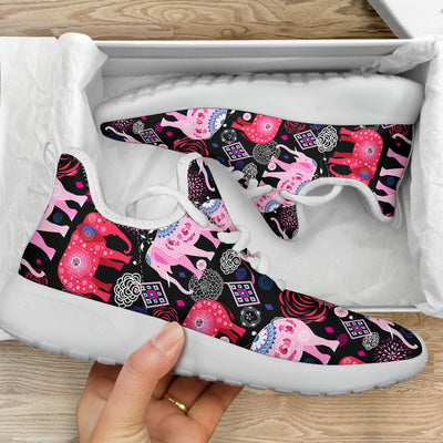 Pink Elephant Pattern Mesh Knit Sneakers Shoes