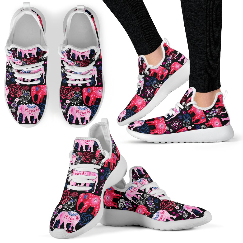 Pink Elephant Pattern Mesh Knit Sneakers Shoes