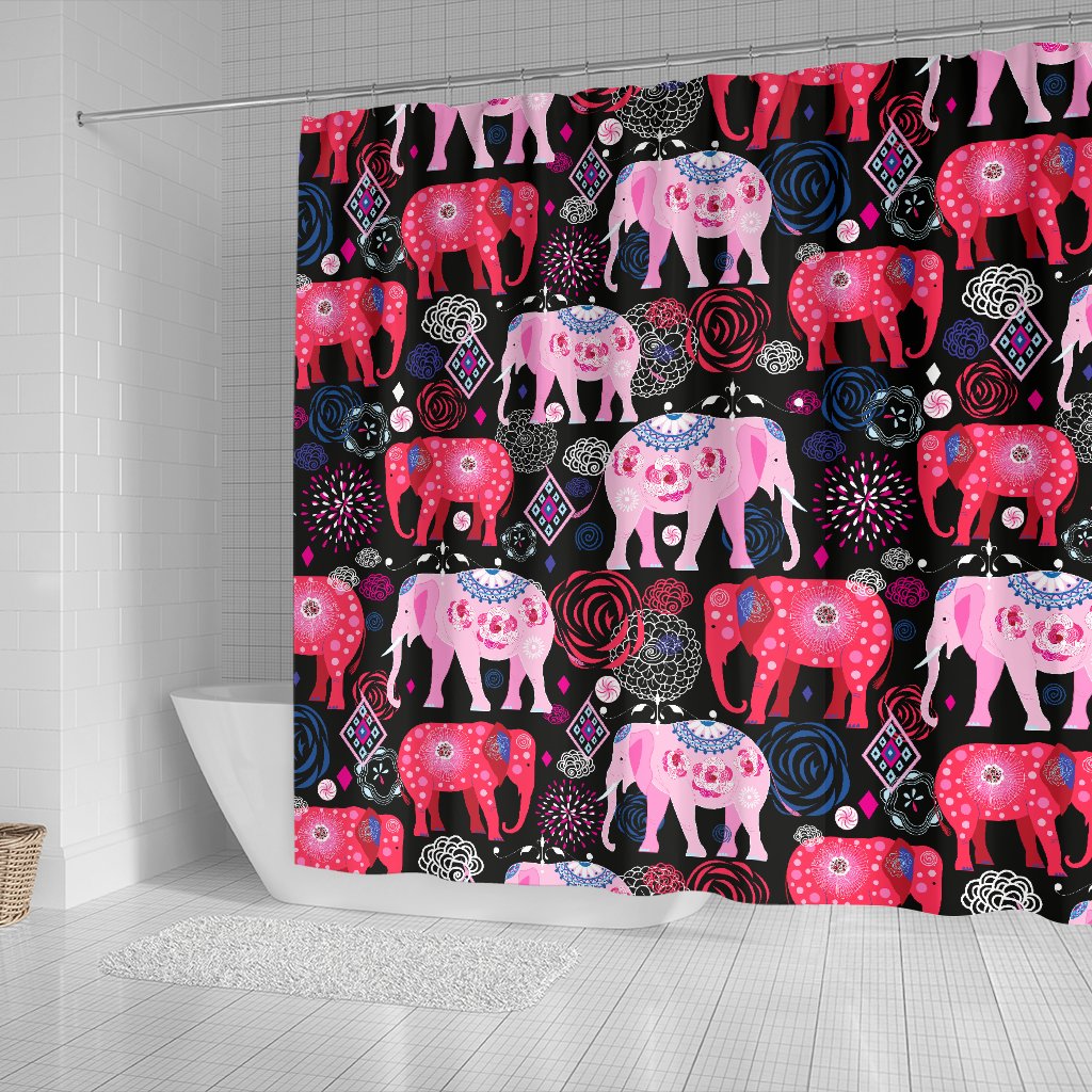 Pink Elephant Pattern Shower Curtain