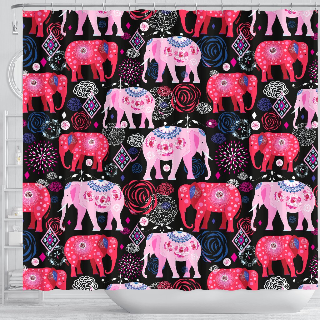 Pink Elephant Pattern Shower Curtain