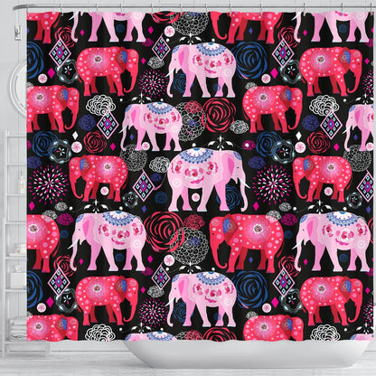 Pink Elephant Pattern Shower Curtain