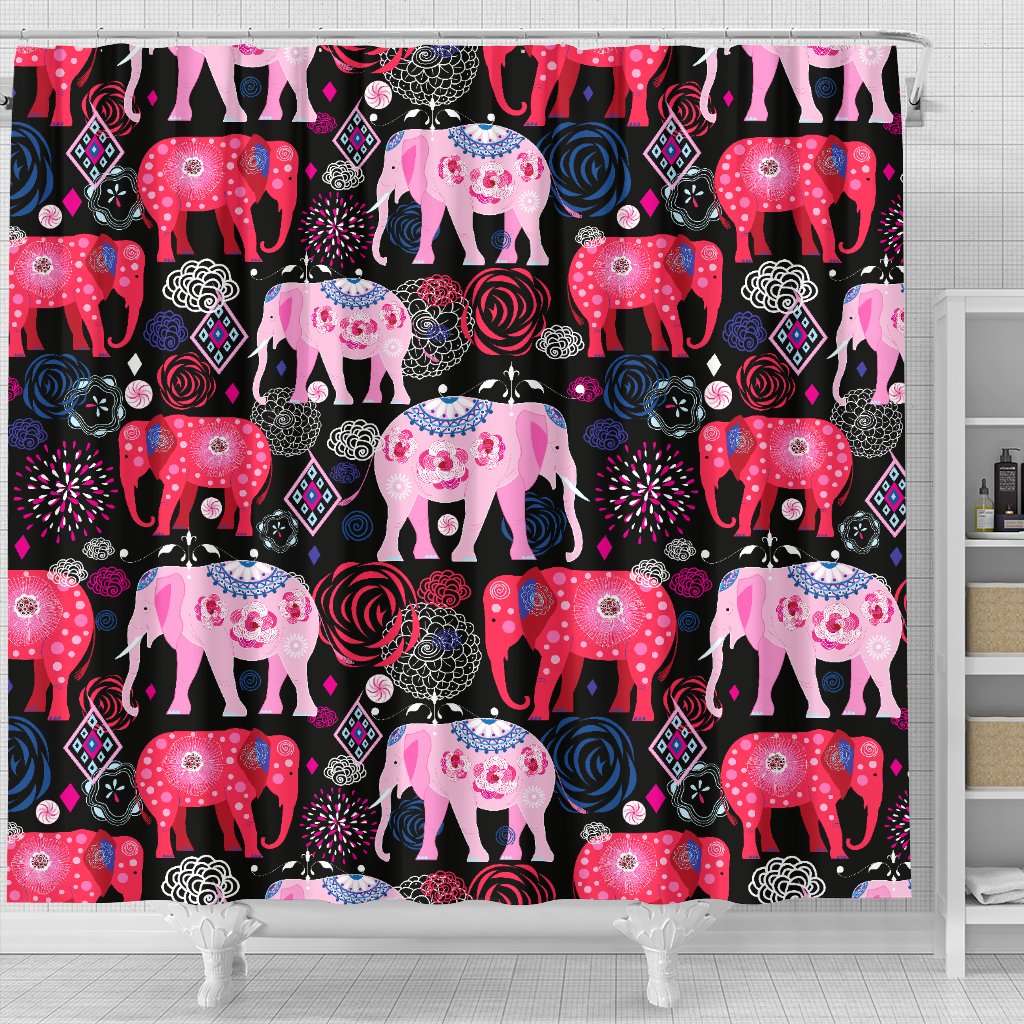 Pink Elephant Pattern Shower Curtain