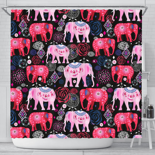 Pink Elephant Pattern Shower Curtain
