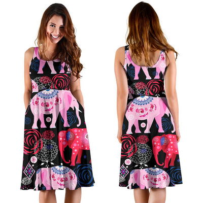 Pink Elephant Pattern Sleeveless Mini Dress