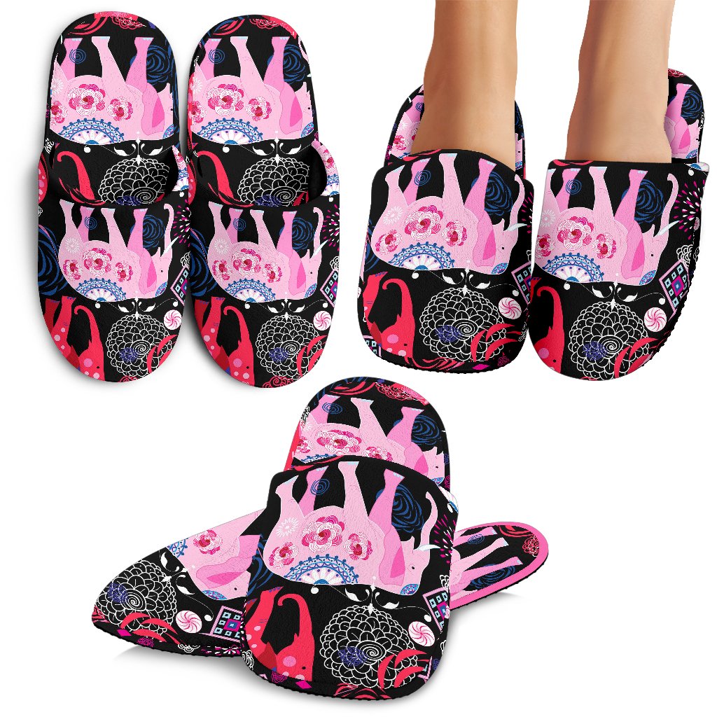 Pink Elephant Pattern Slippers