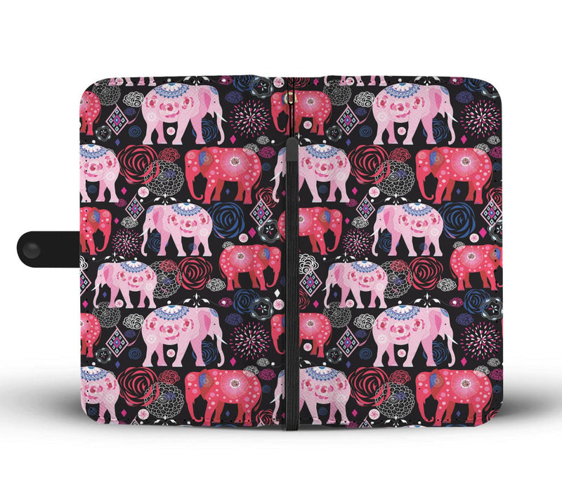 Pink Elephant Pattern Wallet Phone Case